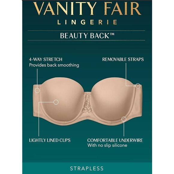 Vanity Fair Womens Beauty Back Smoothing Strapless Bra, Rose Beige, 38C - Picture 4 of 6